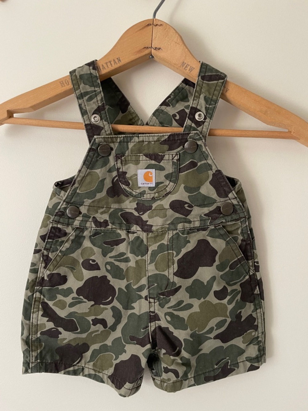 Vintage Carhartt Camo Green & Brown Kids Short Overalls